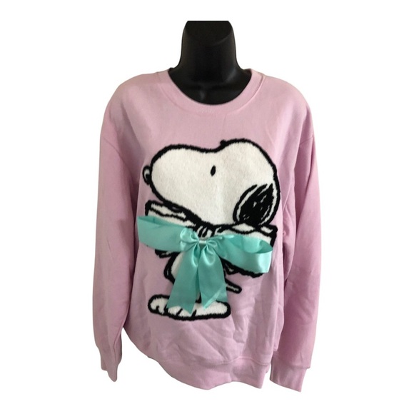 Peanuts Snoopy with oversized blue satin bow pink sweatshirt size large new - Picture 12 of 15